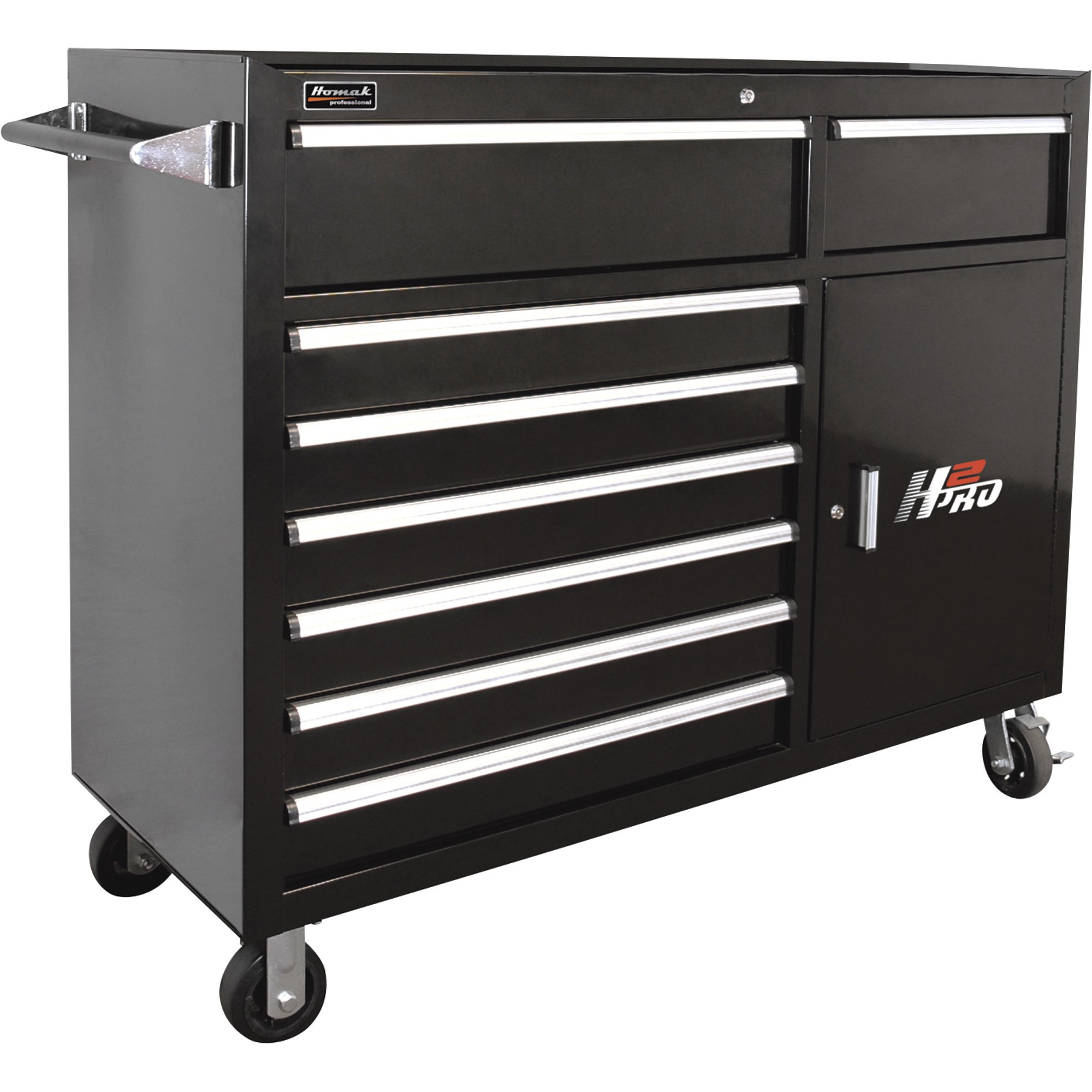 Homak H2PRO 56in. 8-Drawer Roller Tool Cabinet — With 2 Compartment Drawers, 56 1/4in.W x 22 7/8in.D x 45 3/4in.H